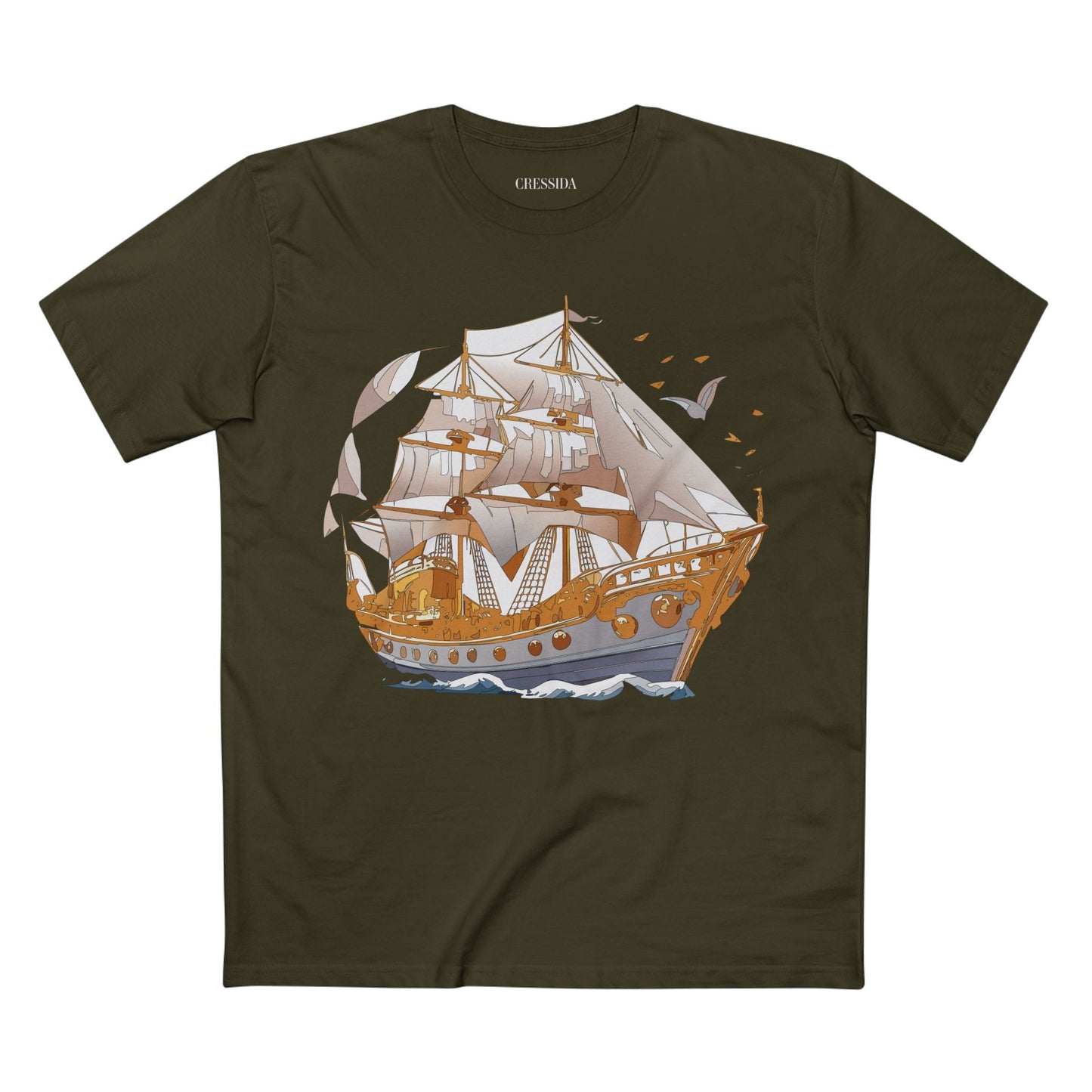 Ship Graphic Unisex 100 Cotton T-Shirt with Gold Frigate Art Design 1
