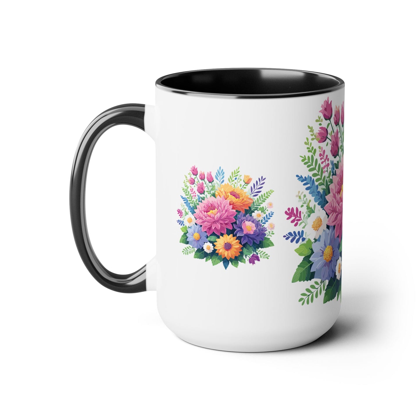 Two-Tone Coffee Mugs with flowers