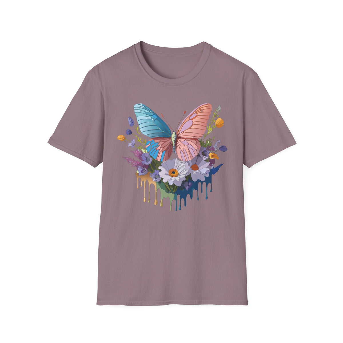 Butterfly Bloom T-Shirt — Pastel Wing Floral Drip Graphic Design Unisex 100 Cotton Gildan T-Shirt