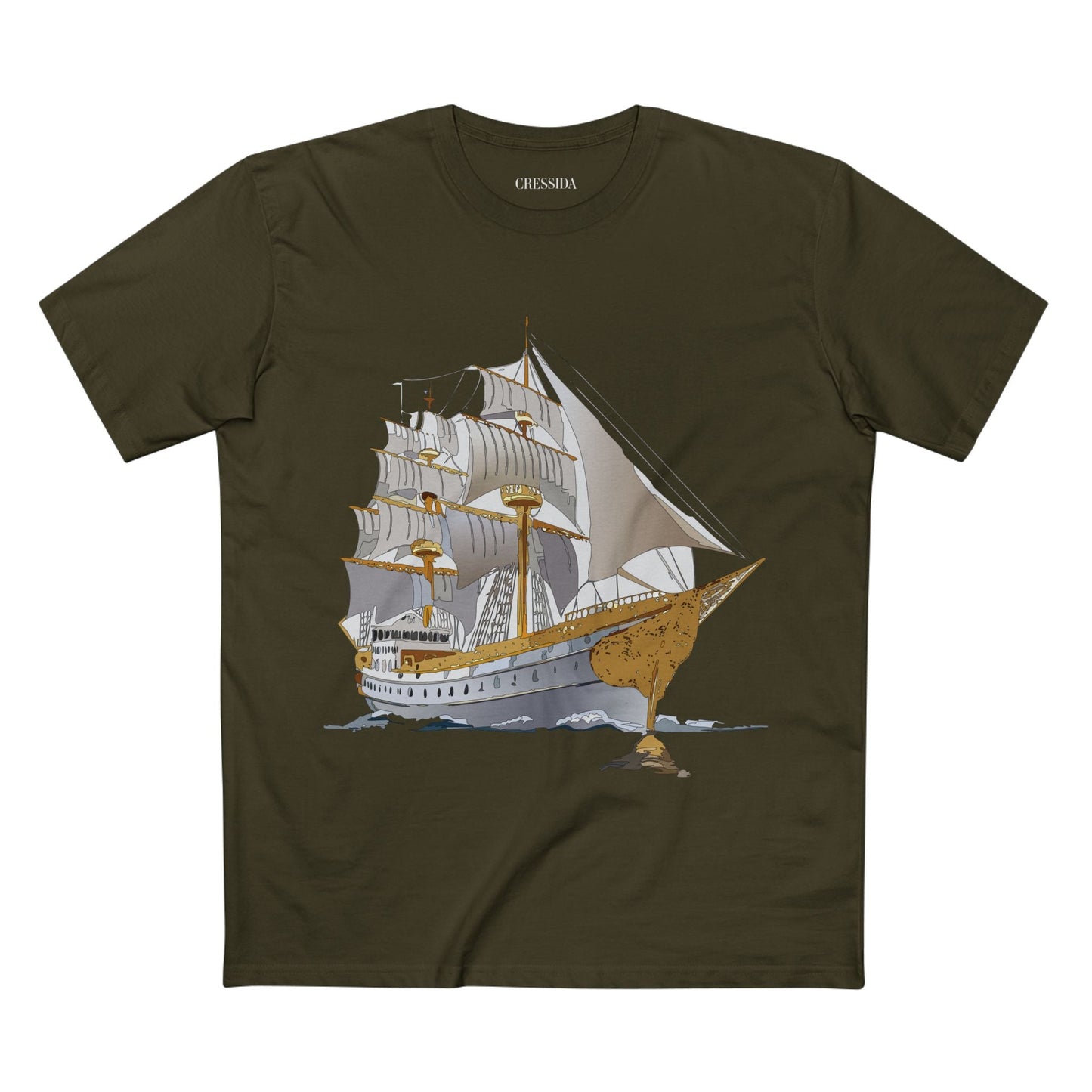 Ship Graphic Unisex 100 Cotton T-Shirt with Gold Frigate Art Design 6