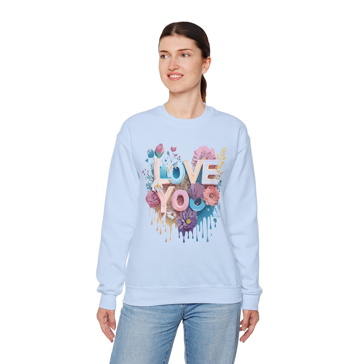 Floral Love Sweatshirt Unisex Heavy Blend Crewneck Valentine Day Flower Print Cozy Fleece Warm Gift