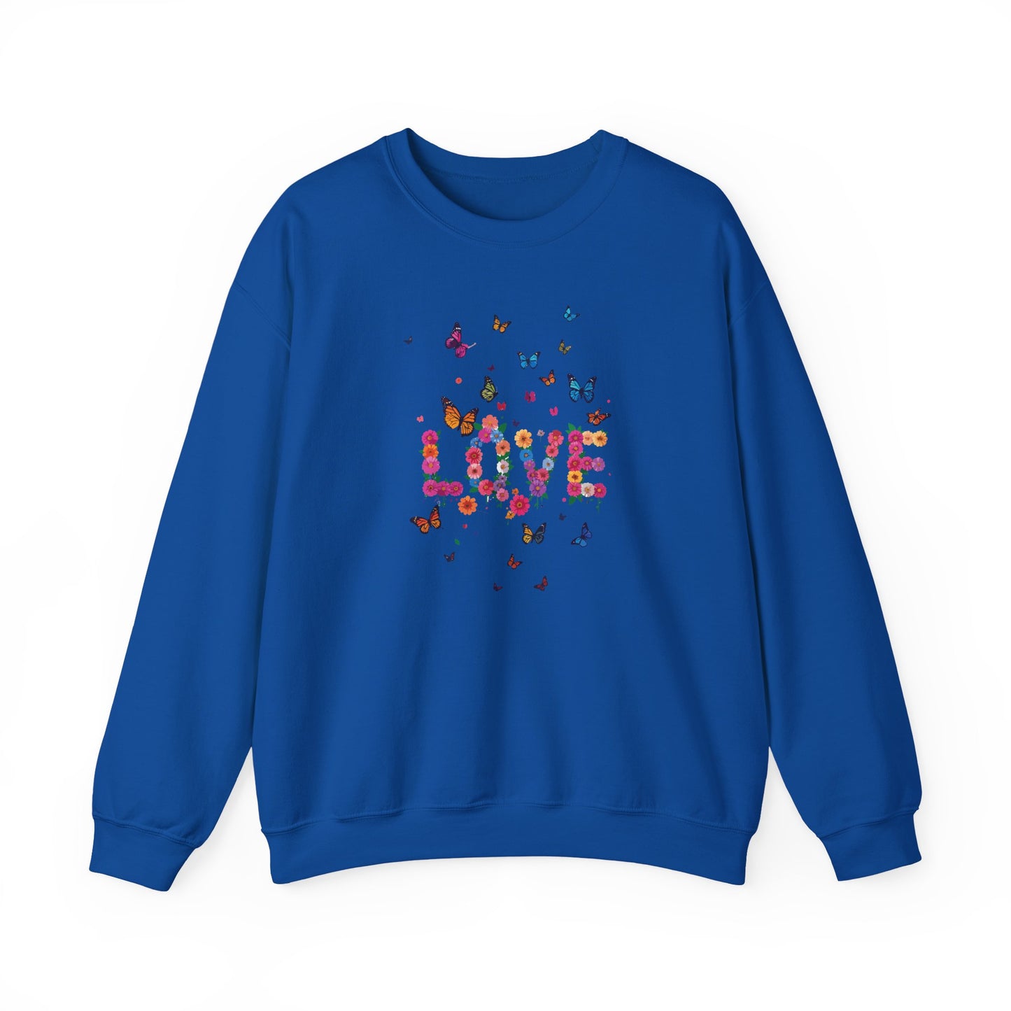 Unisex Floral Love Sweatshirt, Love Floral Sweatshirt, Floral Butterfly Sweatshirt, 50/50 Cotton-Poly Valentine's Day Sweatshirt 08