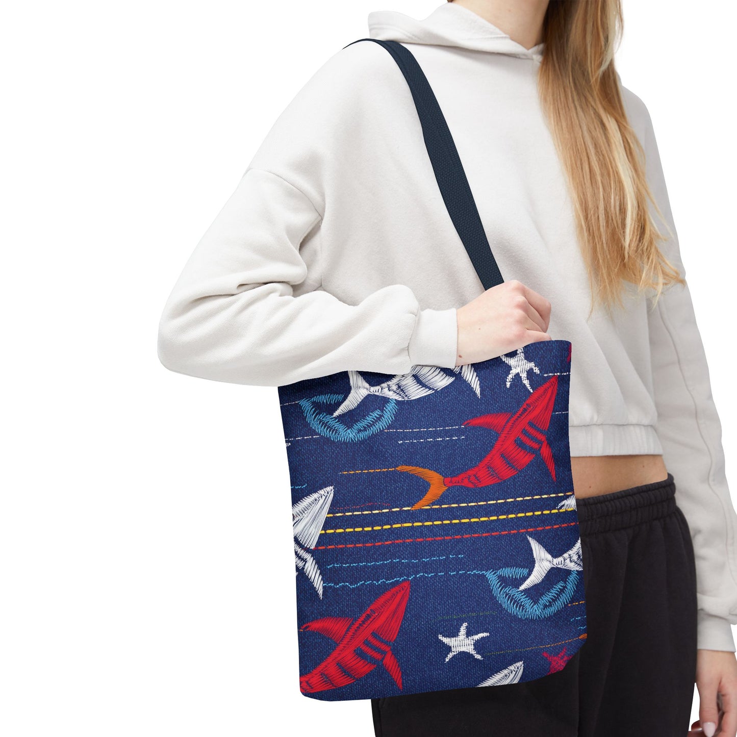 Denim Fabric Imitation Print Unisex Canvas Bag Poly Spun 3 Sizes Tote Bag 182-16