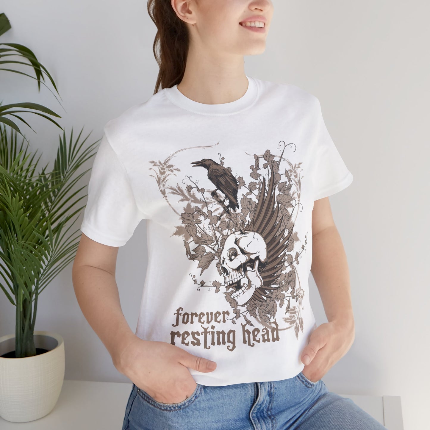 Forever Resting Head Tee, Edgy Graphic Shirt, Music T-Shirt, Gothic Tees, Skull Shirt, Art Design Tee, Skull Graphic Top