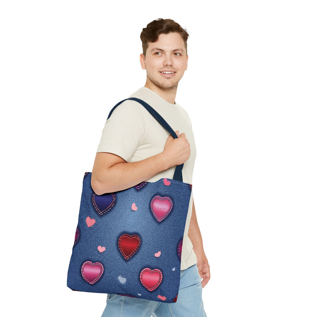 Love Day Graphic Design Denim Fabric Imitation Print Unisex Canvas Bag POLY 3 Sizes Tote Bag 201-26