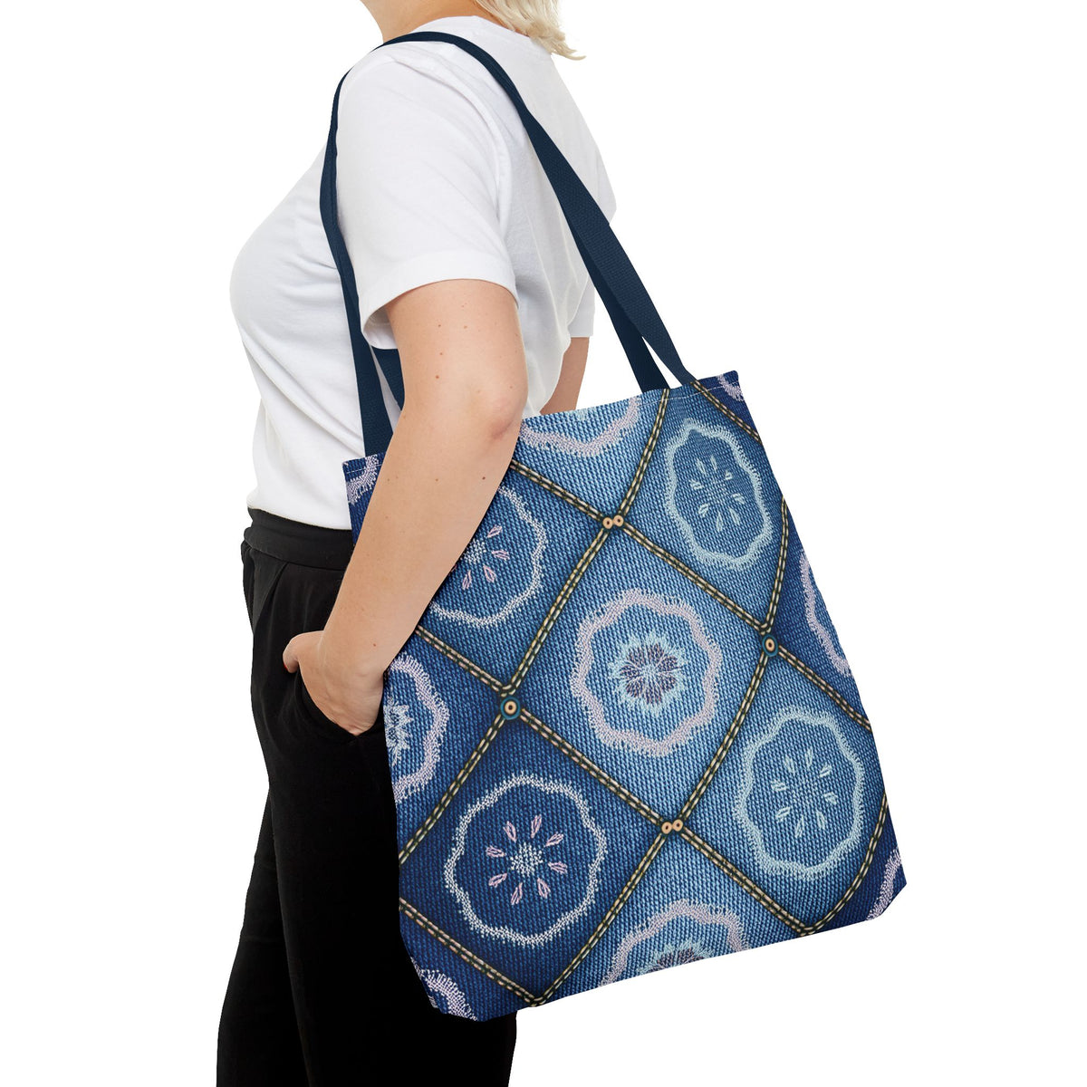 Denim Fabric Imitation Print Unisex Canvas Bag Poly Spun 3 Sizes Tote Bag 123