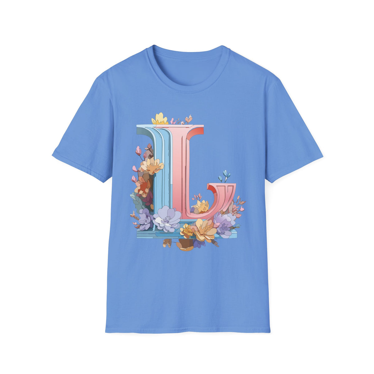Floral Letter L T-Shirt | Pastel Monogram Tee