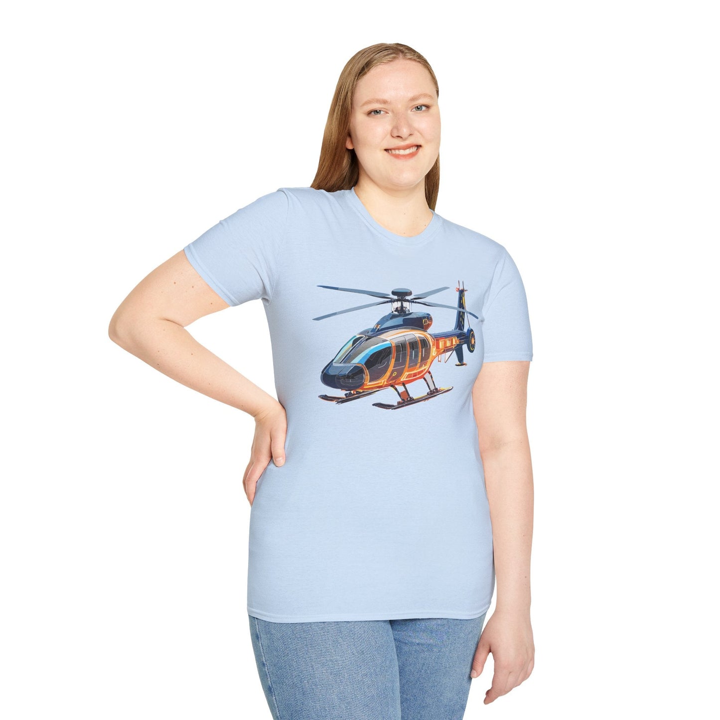 Unisex Helicopter Graphic T Shirt Softstyle 64000 Short Sleeve Chopper Tee For Everyday Comfort