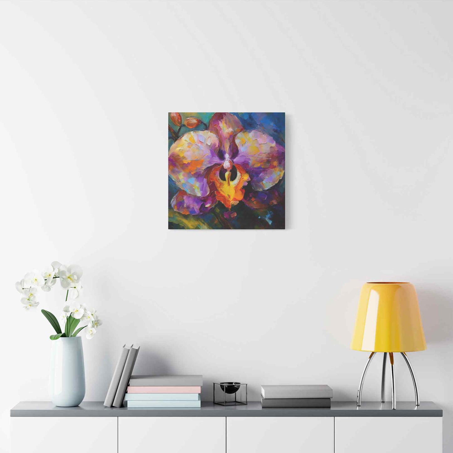 Purple Orchid Print Canvas, Floral Oil Paint Print 20x20, 24x24, 30x30, 32x32, 36x36 Art Design Pine-Wood Inner Frame MC-130