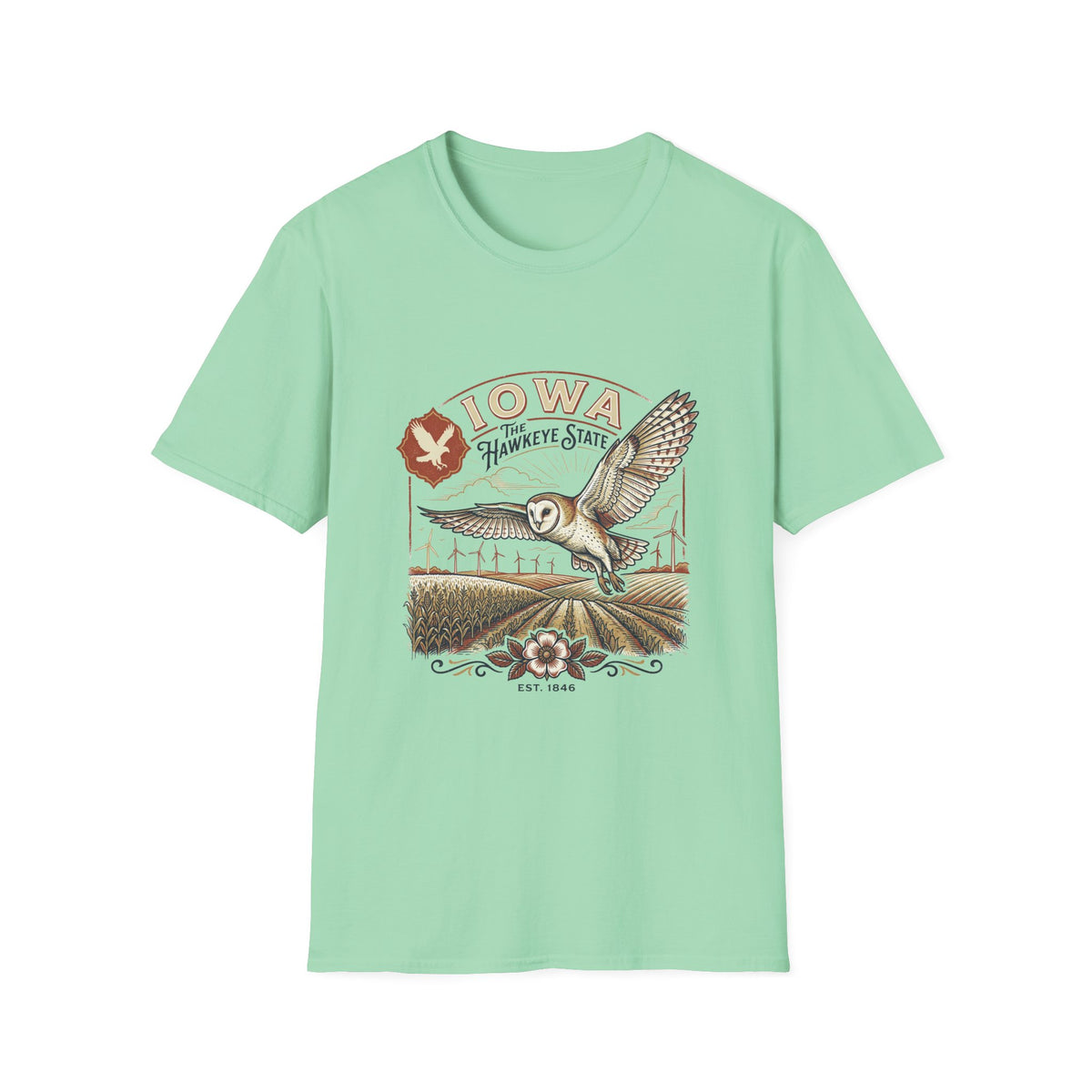 Iowa Owl Hawkeye State Vintage Graphic Tee - Travel Tourist Graphic Design Unisex 100 Cotton Gildan T-Shirt