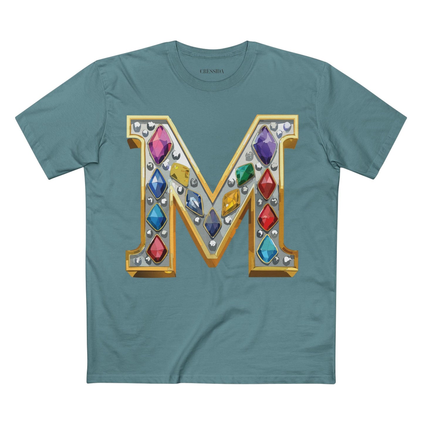 Letter M Graphic Design Tee Unisex 100 Cotton With Antique Gold Letters Artwork T-Shirt
