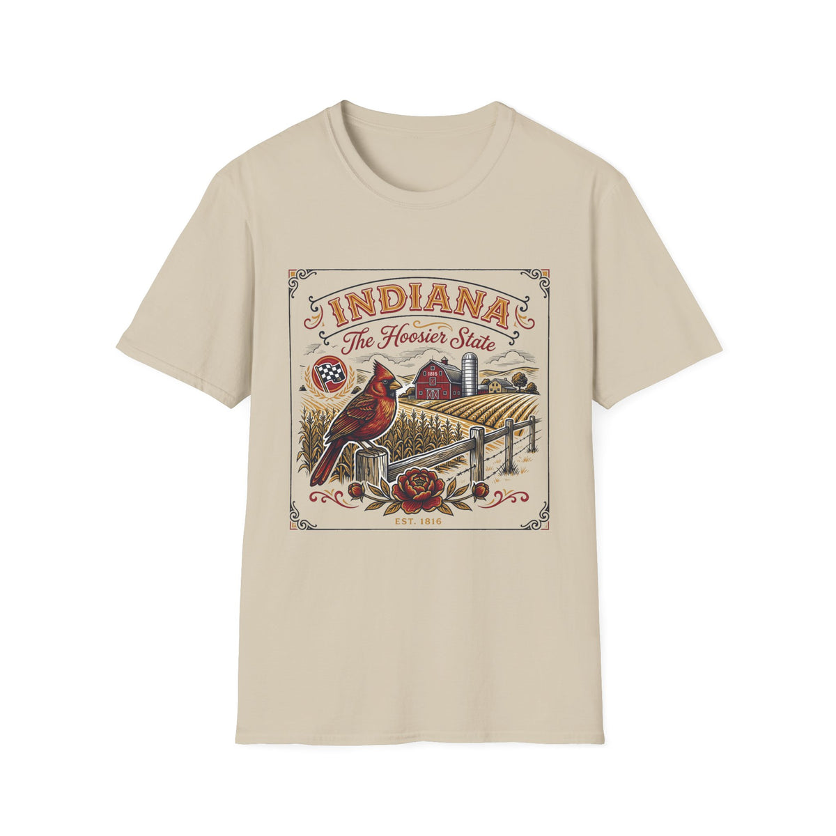 Indiana The Hoosier State T-Shirt — Cardinal Bird Farm Vintage Travel Tourist Graphic Design Unisex 100 Cotton Gildan T-Shirt