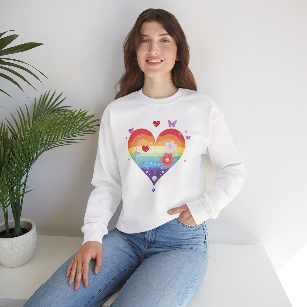 Rainbow Heart Sweatshirt, Floral Heart Sweatshirt, Floral Love Sweatshirt, Valentine's Day Sweatshirt, Rainbow Heart Floral Sweatshirt 115