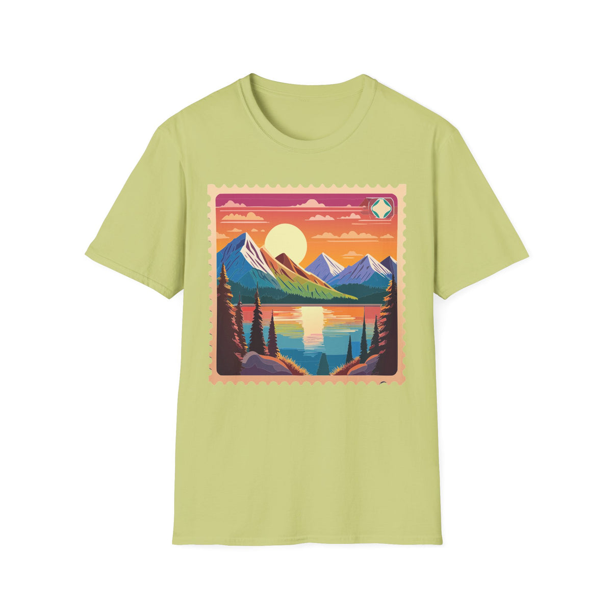 Sunset Mountain Lake landscape T-Shirt | retro postcard nature print