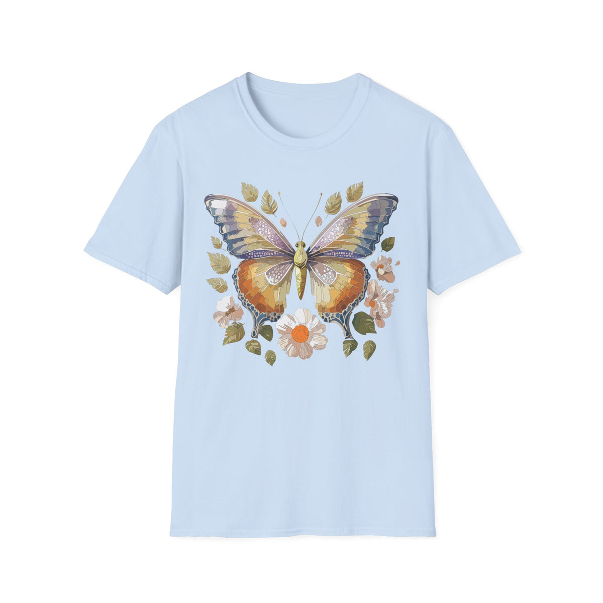 Butterfly Floral Tee — Watercolor Orange & Purple Butterfly Graphic Design Unisex 100 Cotton Gildan T-Shirt
