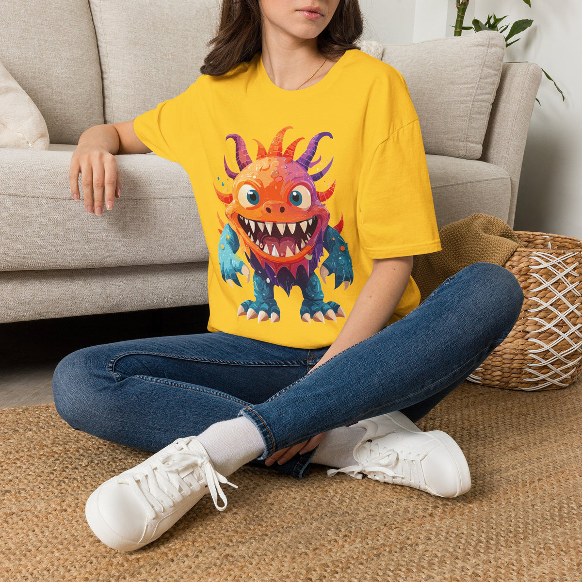 Colorful Cartoon Monster T-Shirt | Cute Spiky Halloween Creature Graphic Design Unisex 100 Cotton Gildan T-Shirt
