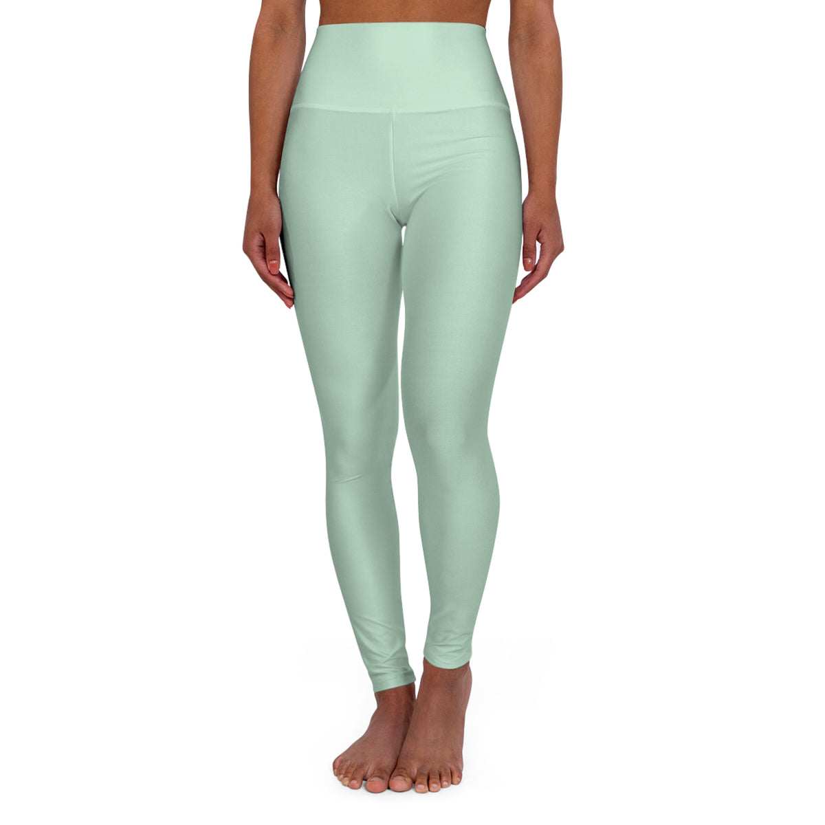 Pale Green Color High-Waist Yoga Leggings Women's Seamless Poly-Span Stretchy Pants XS-2XL