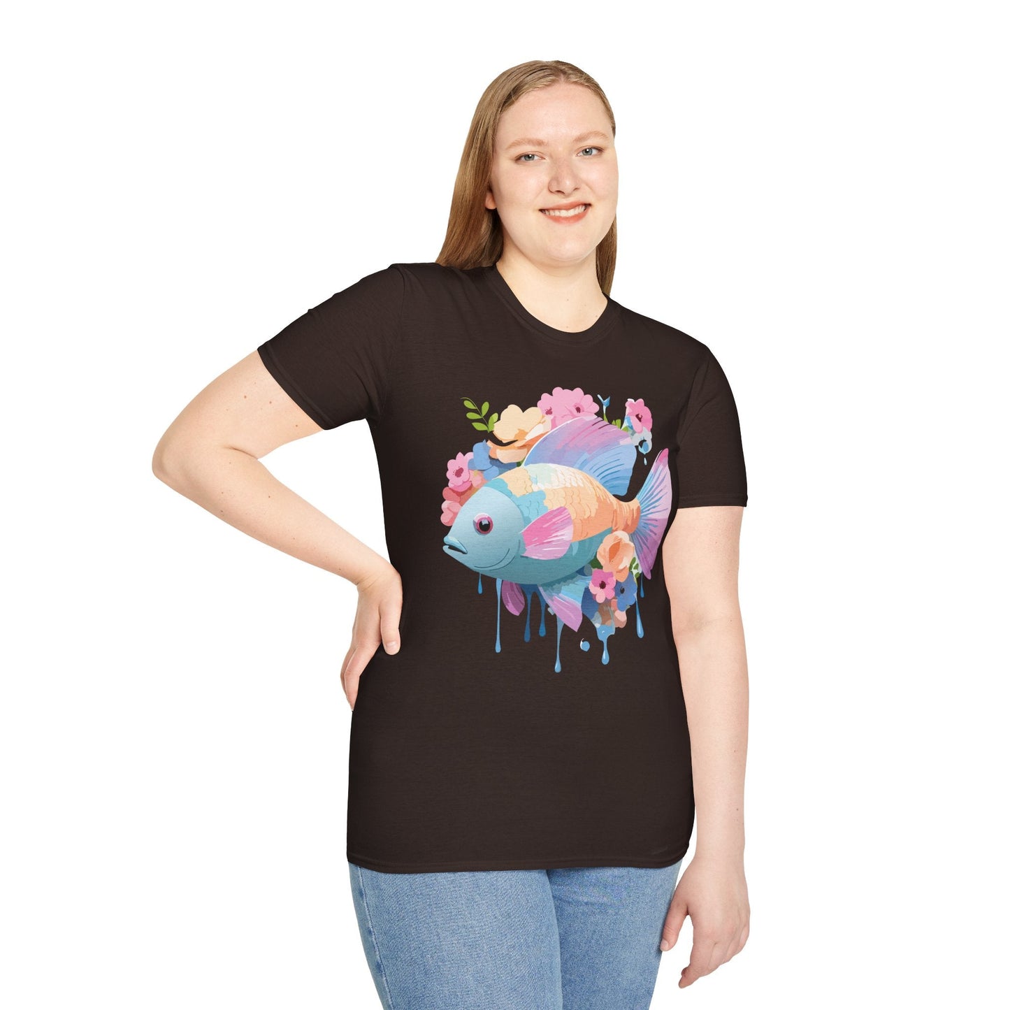 Fish Art Design Graphic Tee Unisex Short Sleeve T Shirt With Fish Artwork Premium Cotton