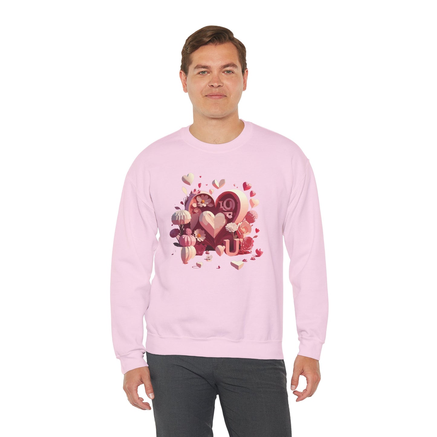Unisex Floral Big Heart Sweatshirt, Love Floral Sweatshirt, Floral Heart Sweatshirt, 50/50 Cotton-Poly Valentine's Day Sweatshirt 09