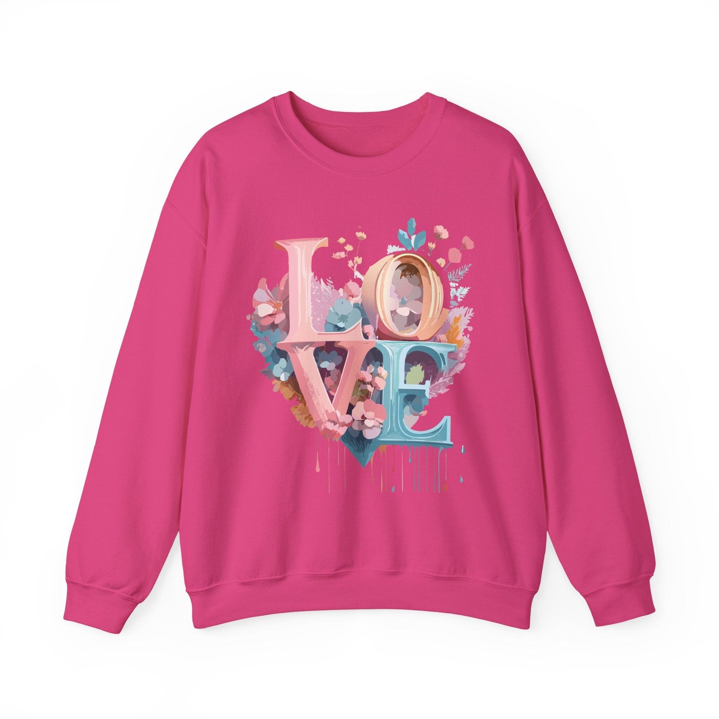 Floral Love Sweatshirt For Valentines Day Unisex Crewneck Fifty Fifty Cotton Polyester
