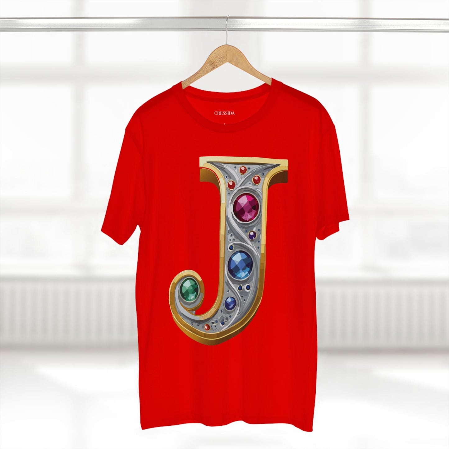 Letter J Graphic Design Tee Unisex 100 Cotton With Antique Gold Letters Artwork T-Shirt