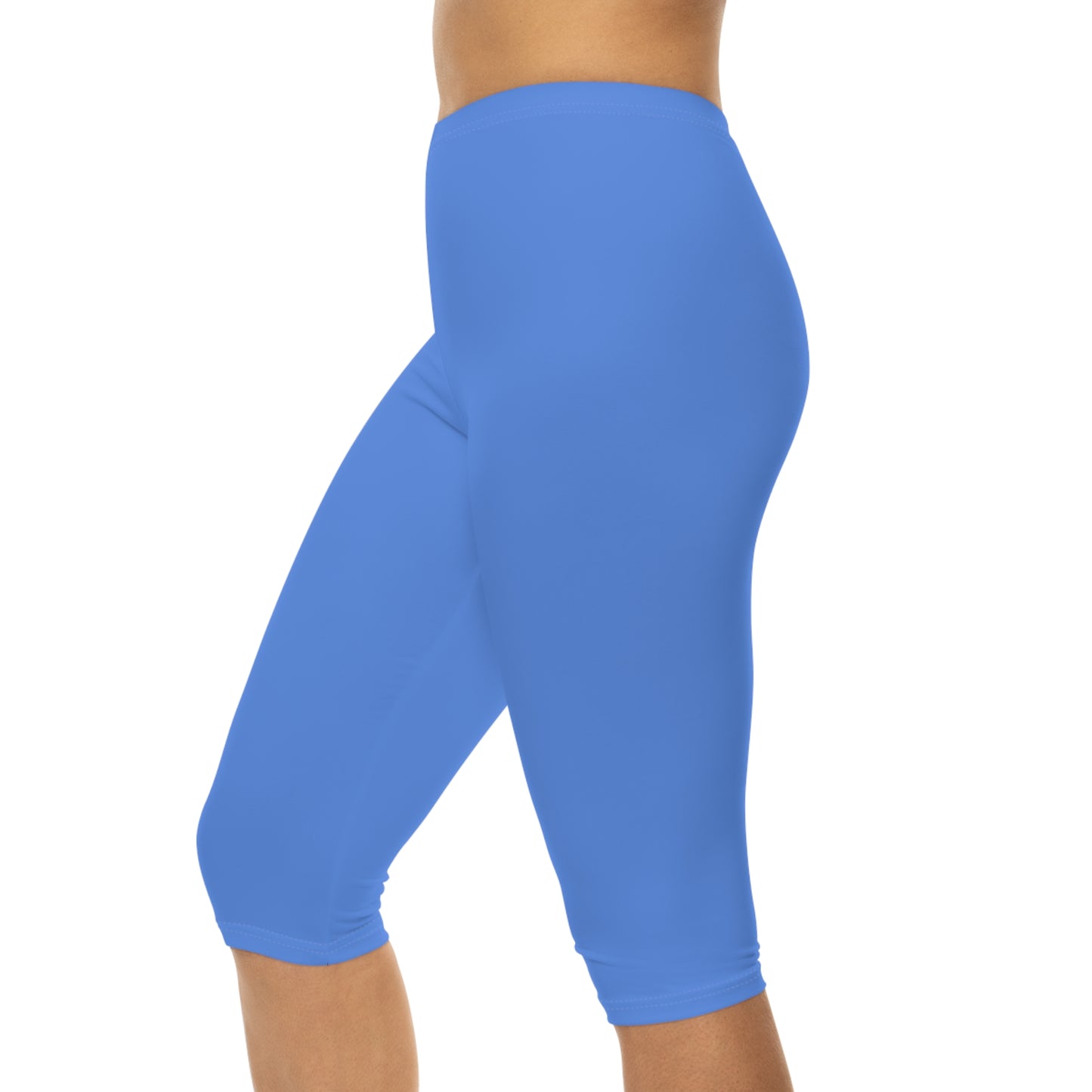 Cornflower Blue Color Women's Brushed Suede Poly Span Casual Capri Leggings XS-2XL
