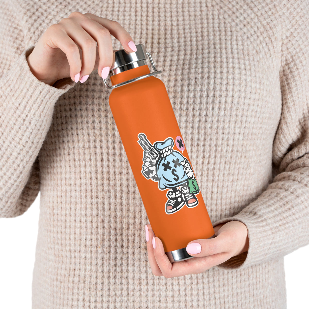 22oz Copper Insulated Water Bottle with Cartoon Design - CV99