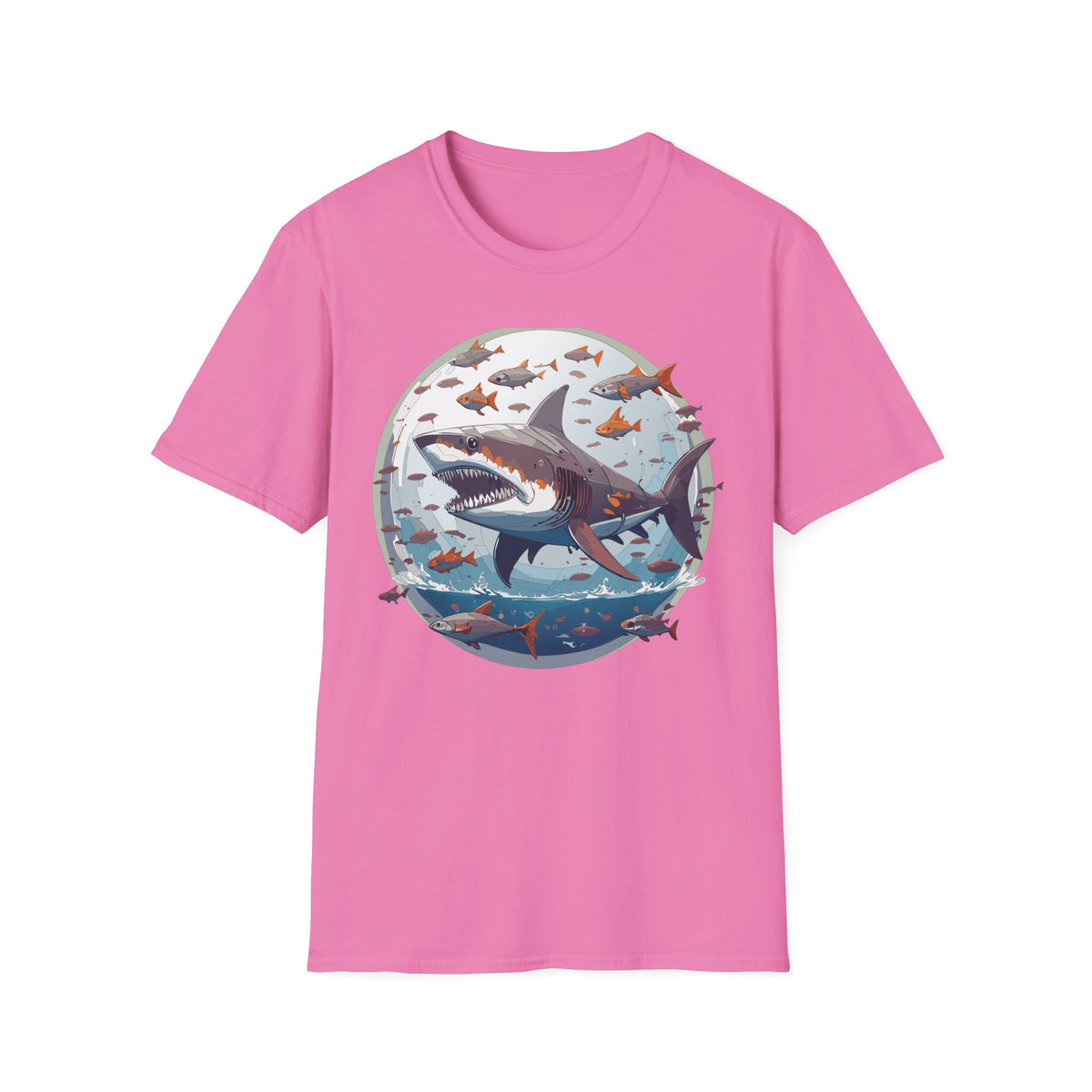 Great White Shark Illustration T-Shirt | Ocean Scene, Fish Bubble