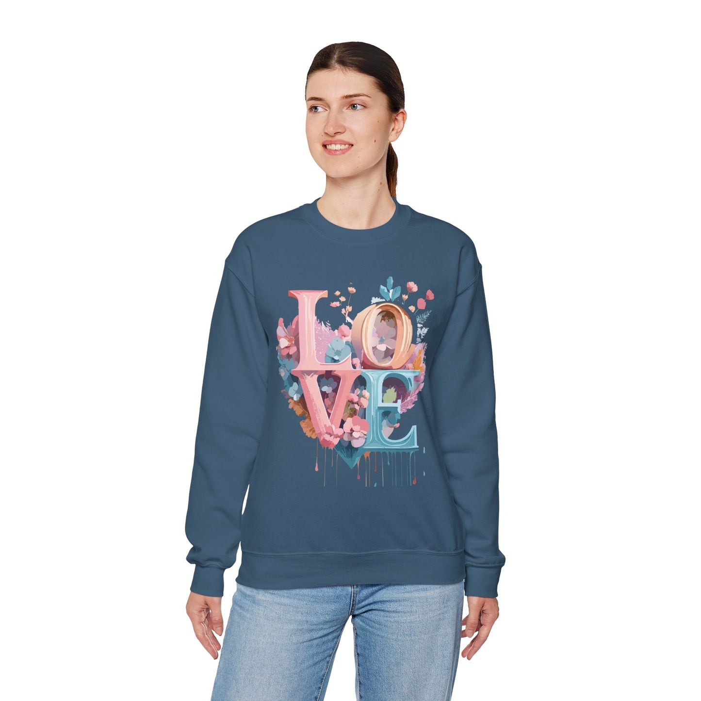 Floral Love Sweatshirt For Valentines Day Unisex Crewneck Fifty Fifty Cotton Polyester