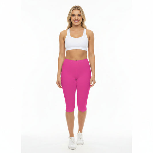 Dragonfruit Pink Color Women's Brushed Suede Poly Span Casual Capri Leggings XS-2XL