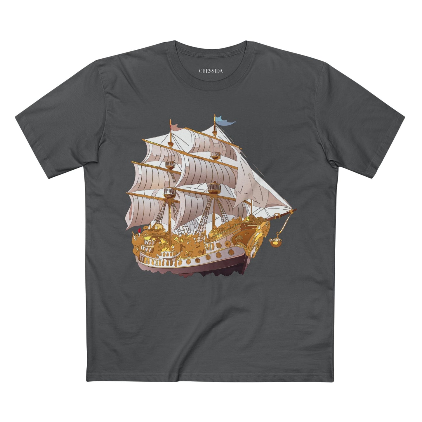 Ship Graphic Unisex 100 Cotton T-Shirt with Gold Frigate Art Design 11