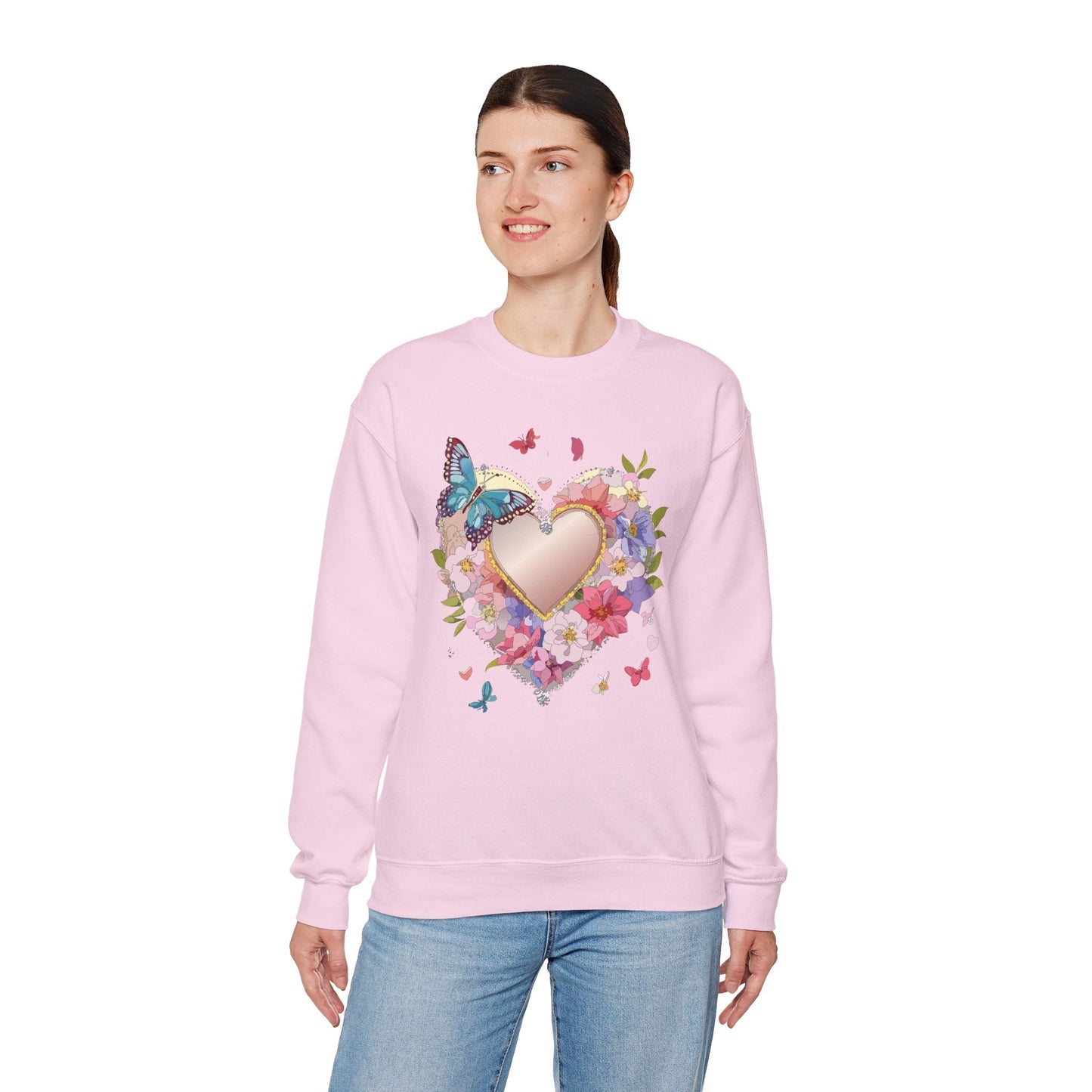 Unisex Floral Heart Sweatshirt Floral Love Sweatshirt Valentines Day Sweatshirt Heart Floral Design