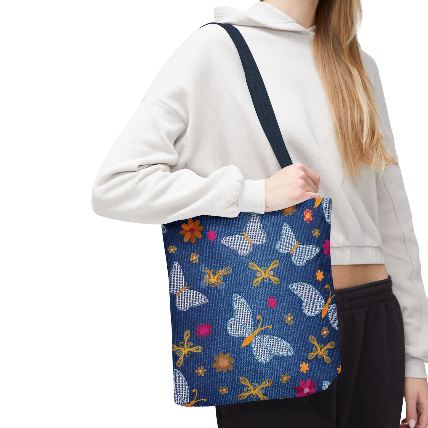 Denim Fabric Imitation Print Unisex Canvas Bag Poly Spun 3 Sizes Tote Bag 170