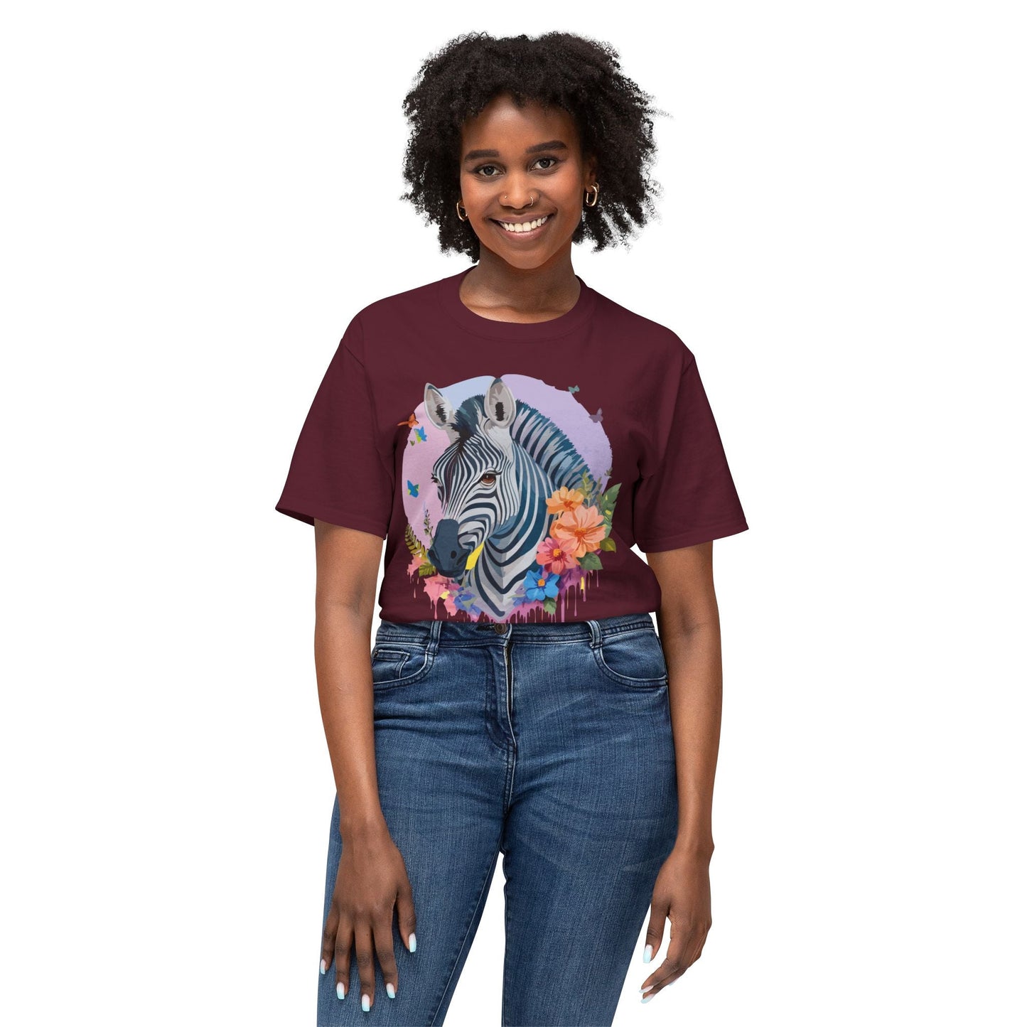 Unisex Zebra T Shirt With Art Print HD Cotton Vintage Zebra Tee Floral Design Graphic Tee