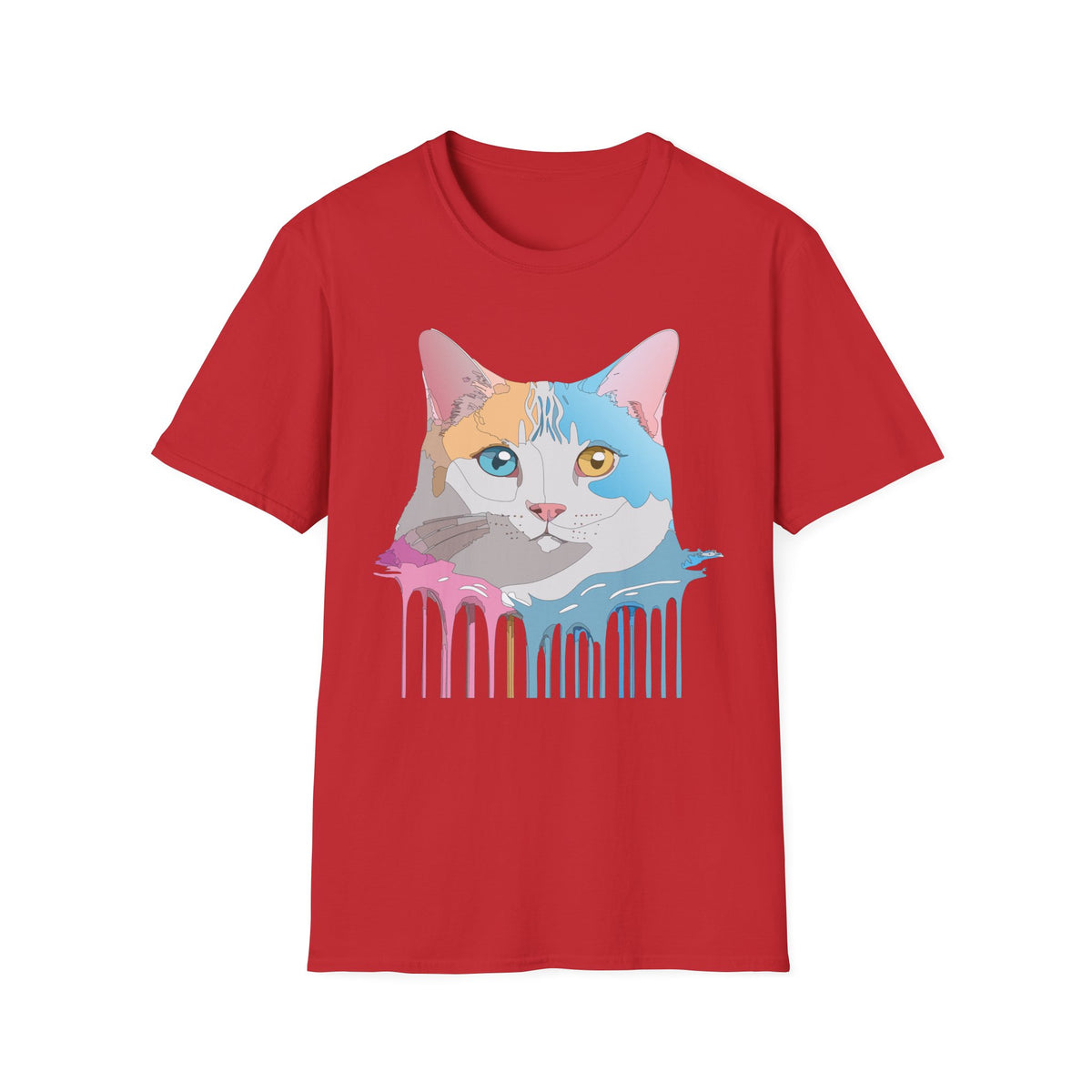 Colorful Dripping Cat Illustration T-Shirt | Calico Portrait Tee