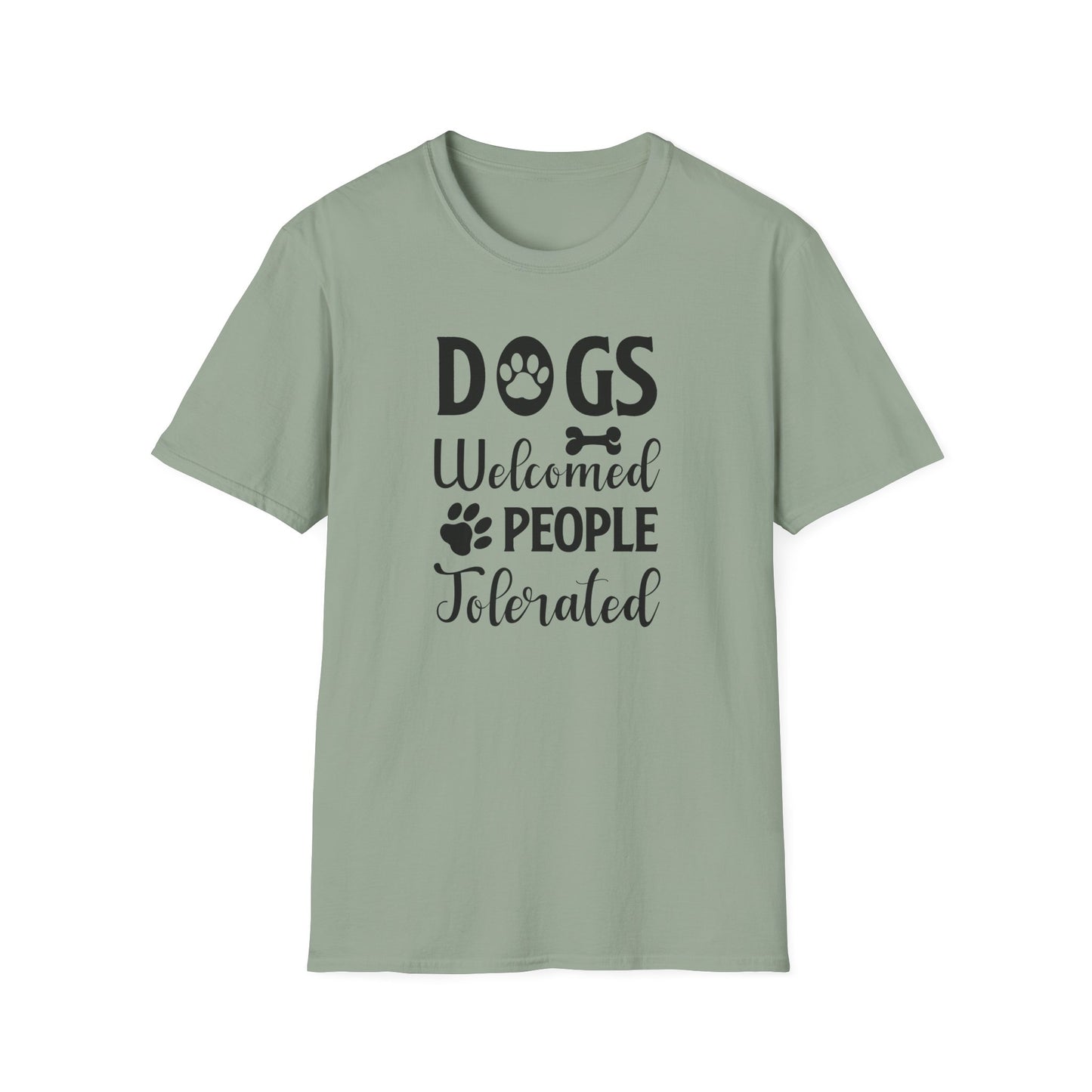 Dog Lover Unisex Cotton T-Shirt - Gildan Softstyle 64000 Dogs Welcomed, People Tolerated Funny Paw Print Tee