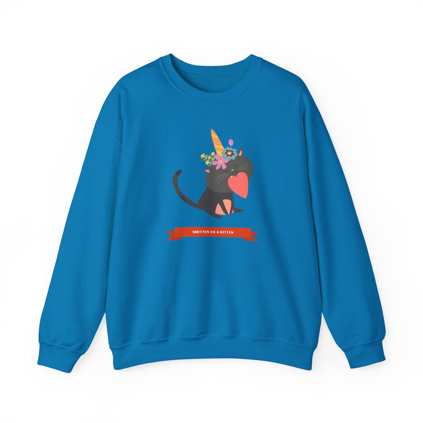 Cat Heart Sweatshirt Unisex Valentine Gift 50/50 Cotton-Poly Crewneck Gildan 18000