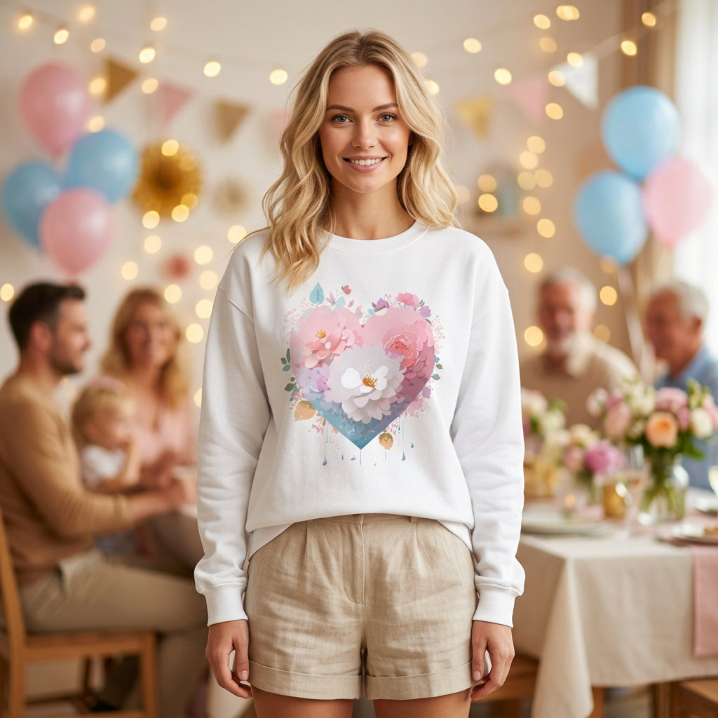 Floral Heart Love Graphic Valentine's Day Sweatshirt Unisex 50/50 Cotton-Poly Sweatshirt w21