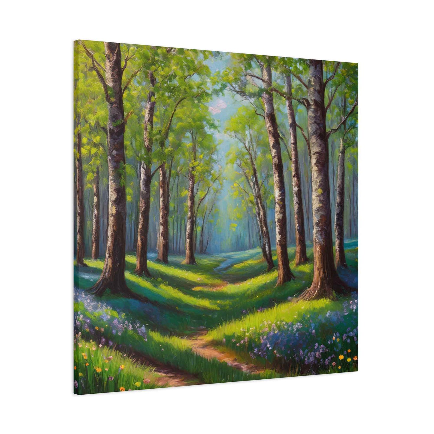 Spring Forest Print Canvas, Oil Paint Print 20x20, 24x24, 30x30, 32x32, 36x36 Art Design Print Pine-Wood Inner Frame MC-94