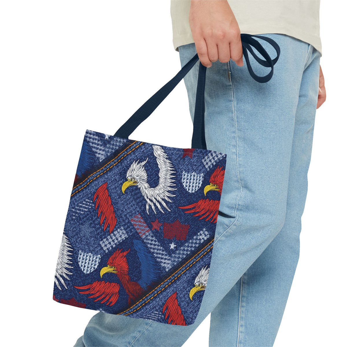 4th of July Graphic Denim Fabric Imitation Print Unisex Canvas Bag Poly Spun 3 Sizes Tote Bag 200-2