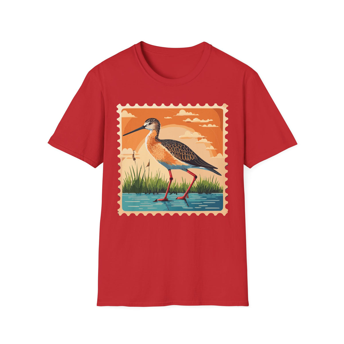 Marsh Bird Illustration T-Shirt | Retro Shorebird Graphic Tee Unisex 100 Cotton Gildan T-Shirt