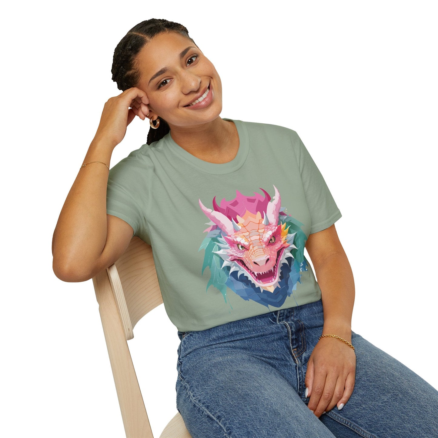 Dragon T Shirt Unisex Softstyle Cotton Tee With Animal Art Design Graphic Print Artwork