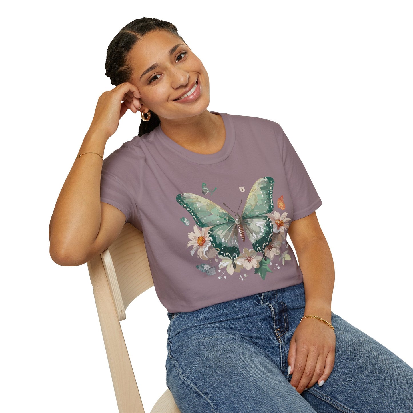 Butterfly T Shirt Unisex Softstyle Tee 100 Percent Ring Spun Cotton Monarch Design Premium Comfort