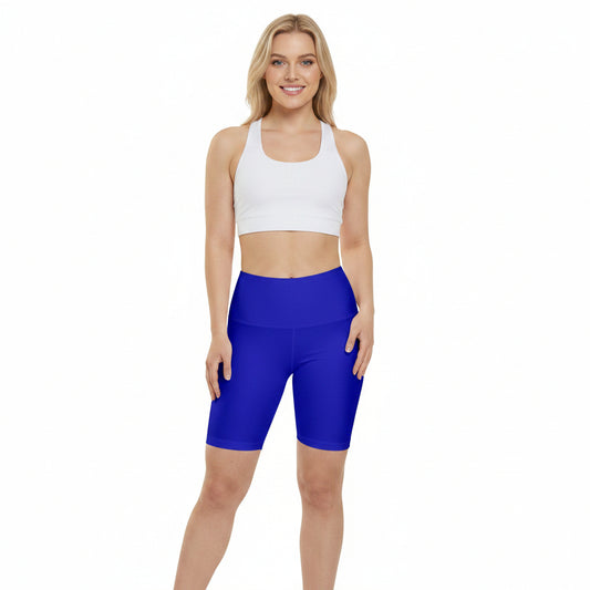 True Azure Blue Women's Workout Shorts — Solid High-Waist Biker Shorts for Exercise & Everyday Wear