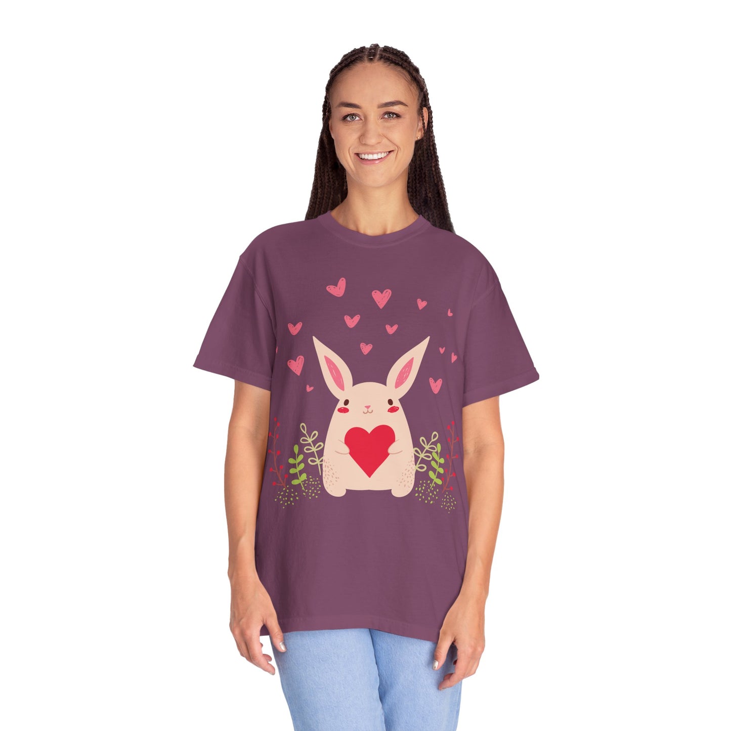 Easter Bunny Heart T-Shirt, Tee Shirt with Easter Signature, T Shirt with Easter Prints, Tee Shirt with Easter Design