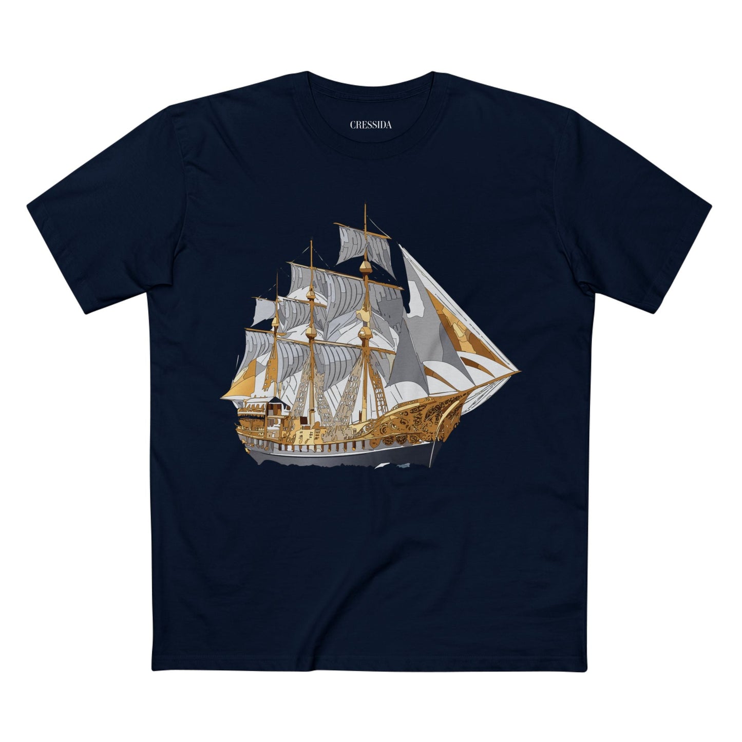 Ship Graphic Unisex 100 Cotton T-Shirt with Gold Frigate Art Design 18