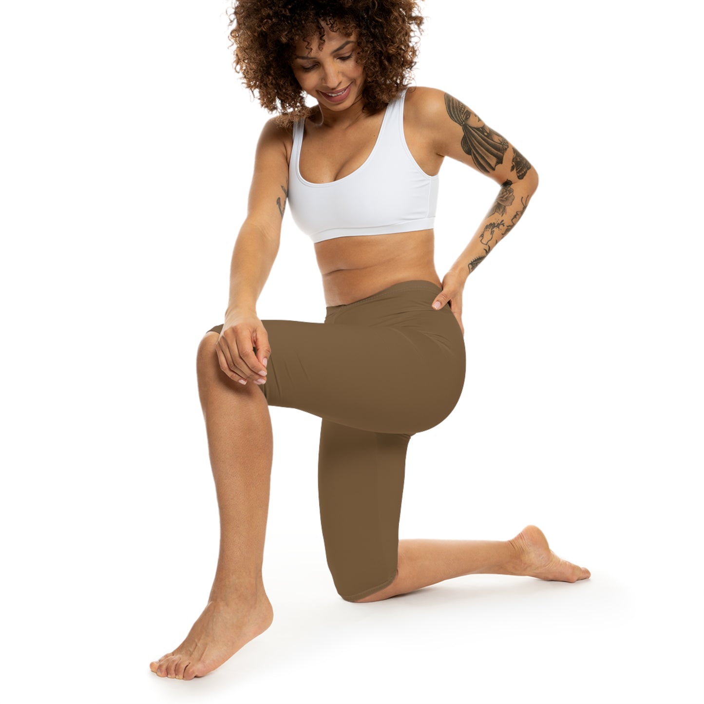 Olive Wood Color Women's Brushed Suede Poly Span Casual Capri Leggings XS-2XL
