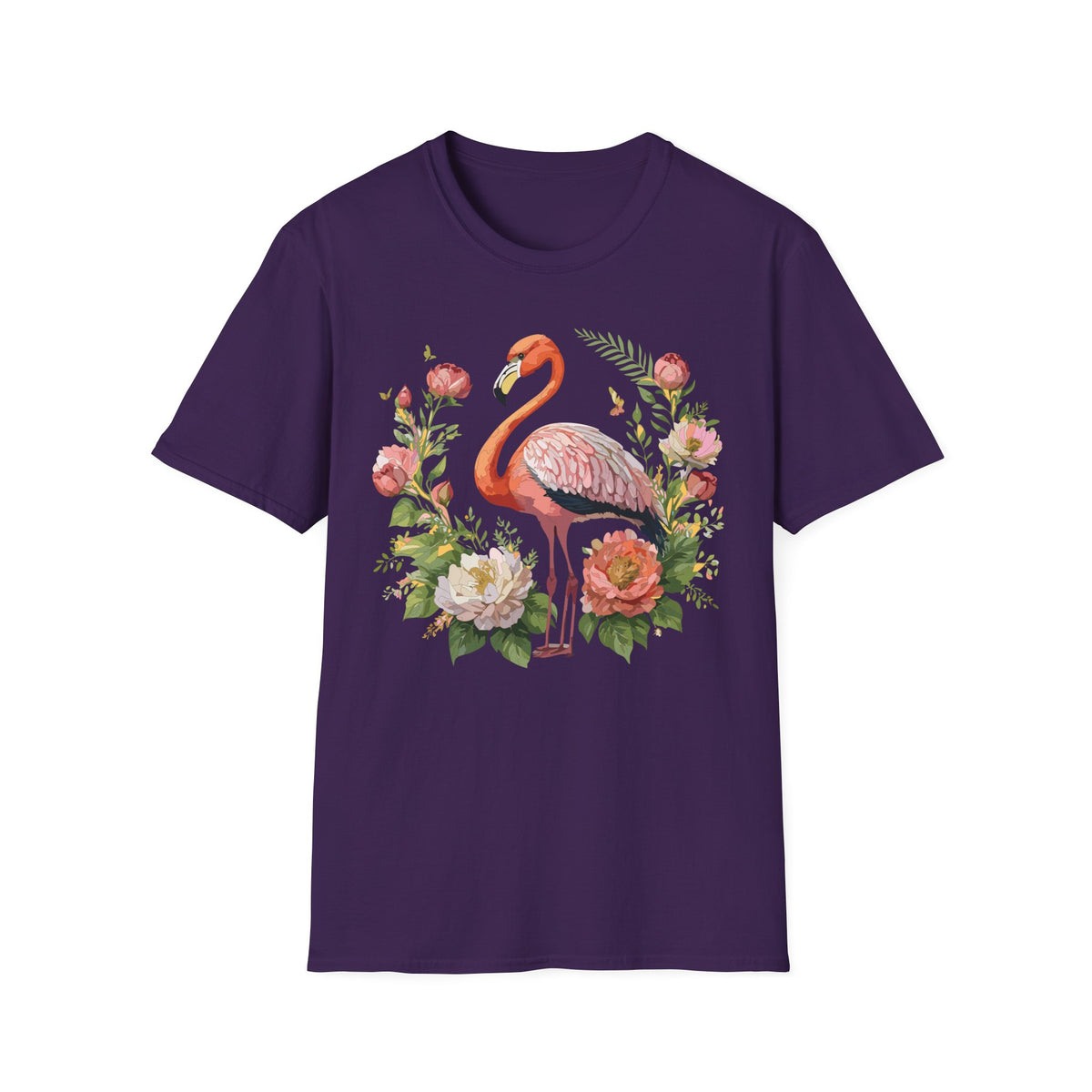 Floral Flamingo T-Shirt | Pink Flamingo with Flowers