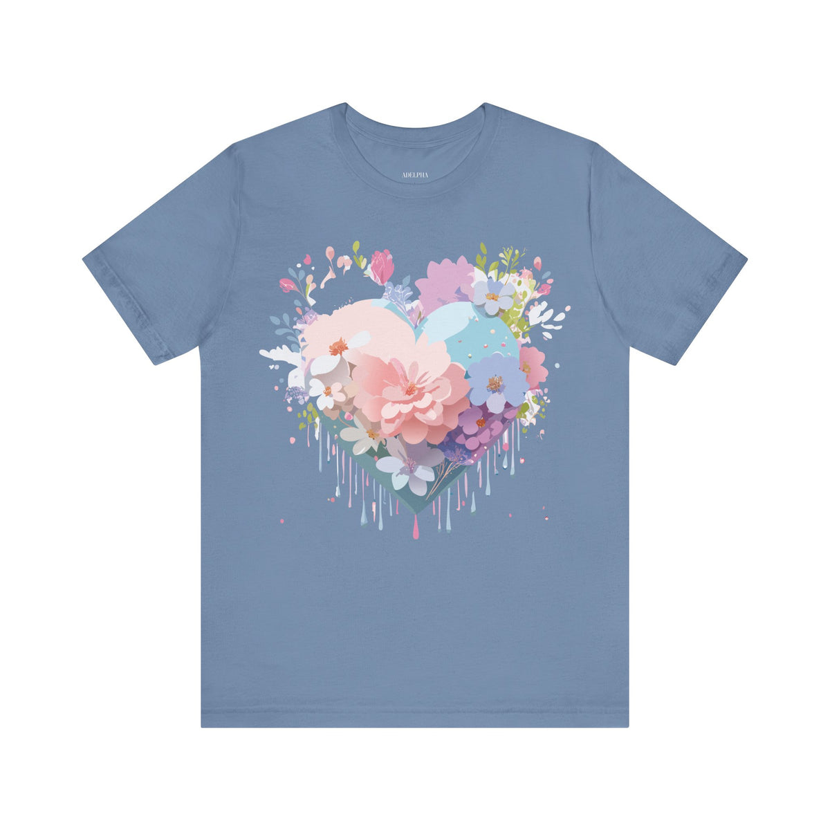 Valentine's Day Graphic Unisex Cotton Bella+Canvas Tee with Floral Art Design d111