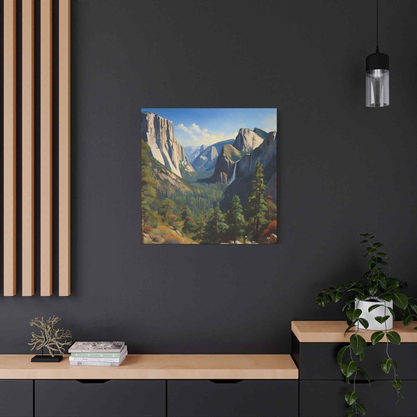 Yosemite Valley Print Canvas, Oil Paint Print 20x20, 24x24, 30x30, 32x32, 36x36 Art Design Print Pine-Wood Inner Frame MC-60